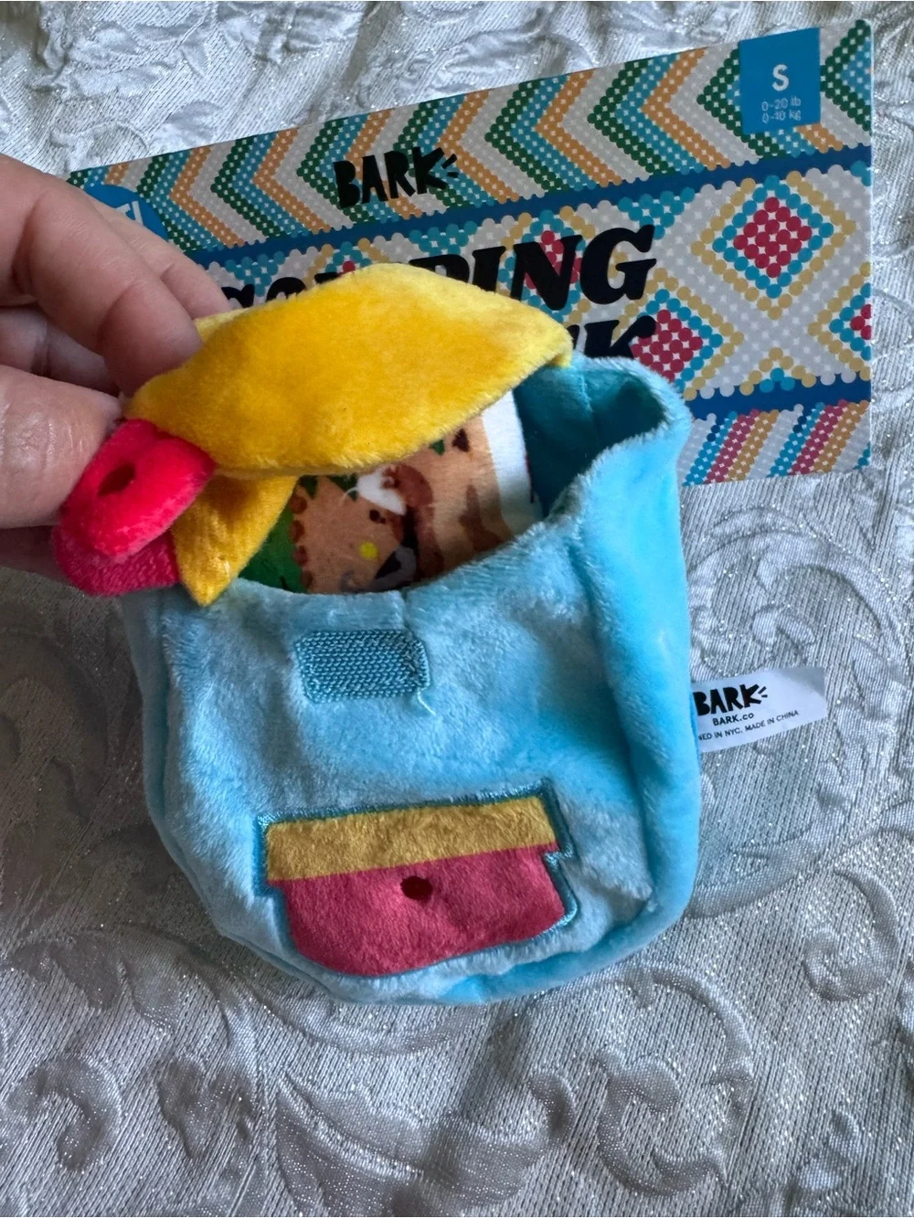 BARK Tailwaggin’ Canine Multi-Part Dog Toy Size Small – Backpack Plush Toy